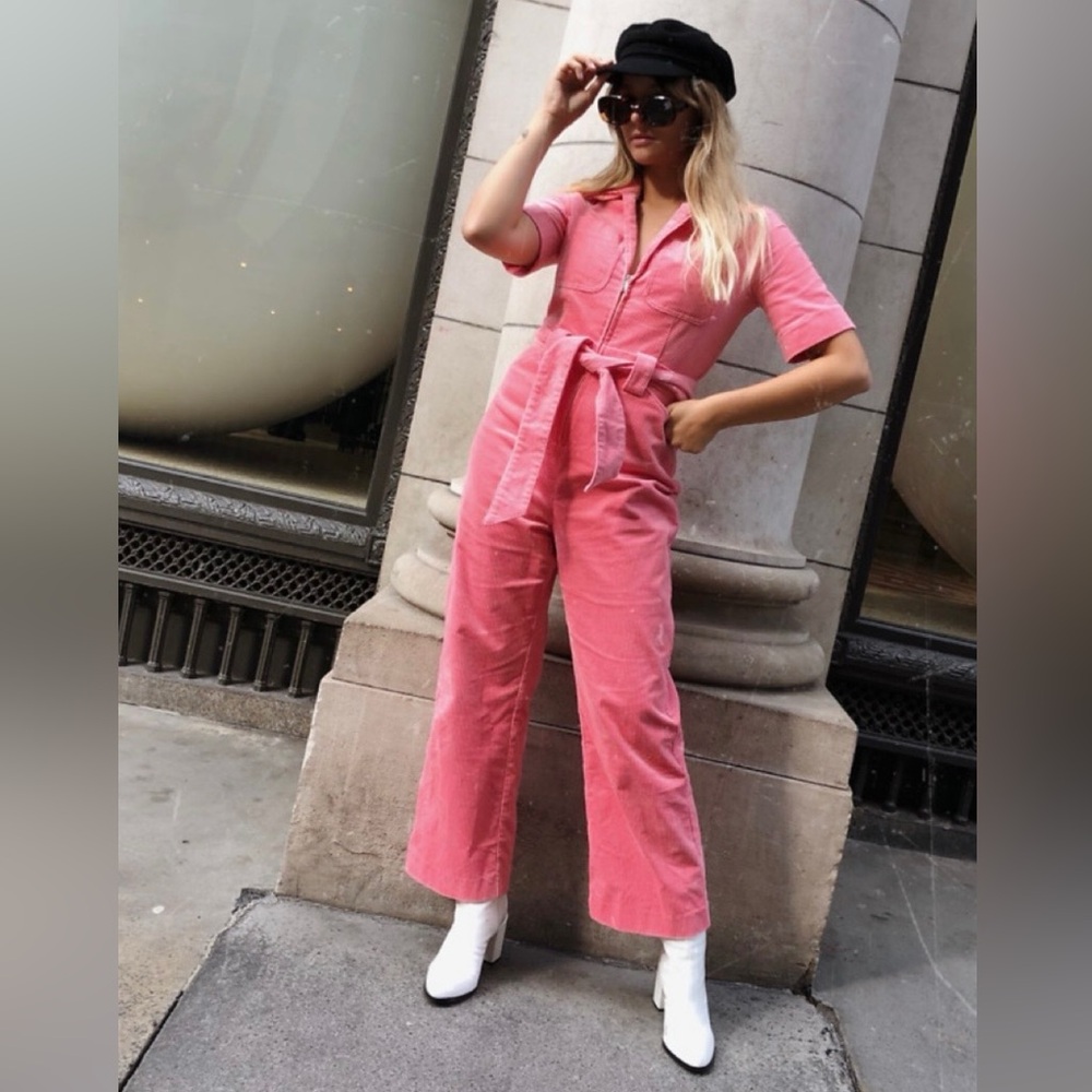 & other stories pink corduroy short sleeve belted Jumpsuit